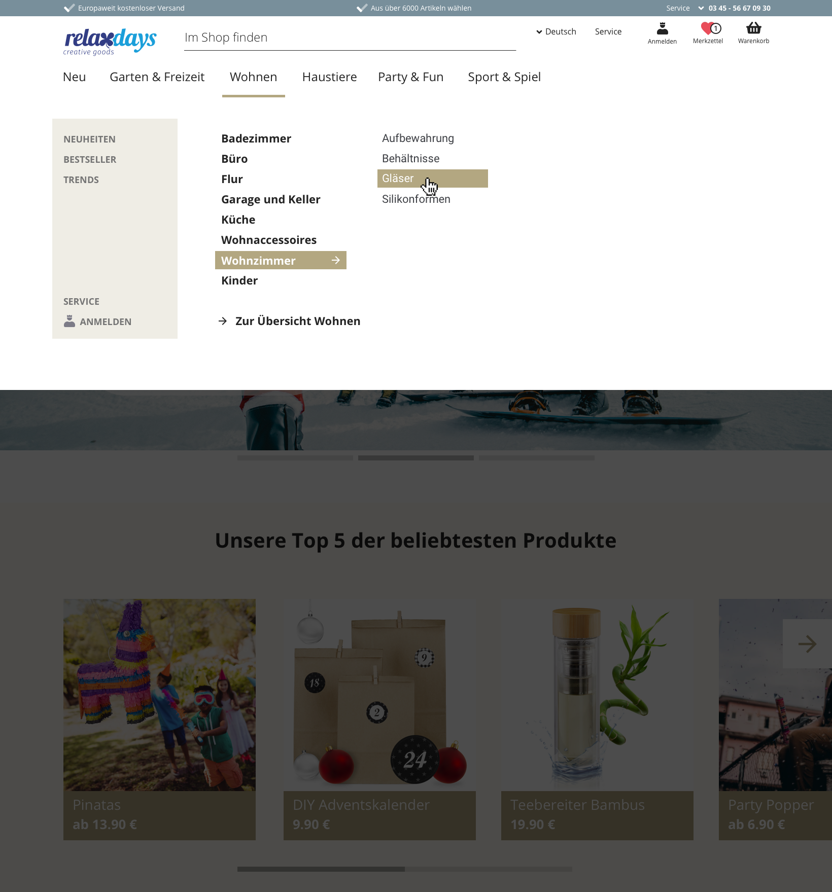 Relaxdays Dropdown Navigation